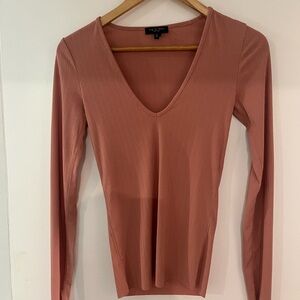 rag & bone V-Neck Ribbed Bodysuit - Rust